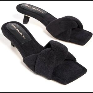 Good American GA353T-X Black Terry Kickstand Low Heel Slide Sandals Size 5.5 NEW